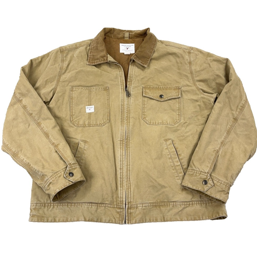 Vintage Y2K American Eagle Jacket Men XL Brown Canvas Corduroy Collar Bomber